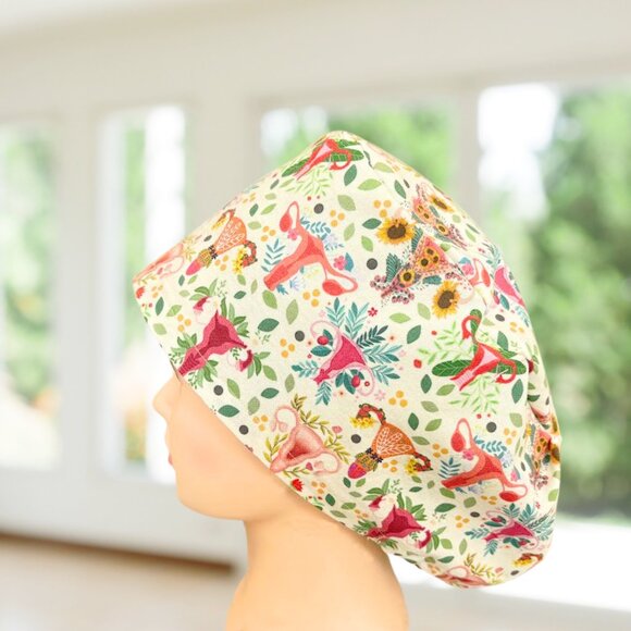 PREMIUM Fabric Wombs a Bloom Euro Scrub Cap~ L&D, RN, Obgyn, CNA, Gift. - Picture 4 of 6